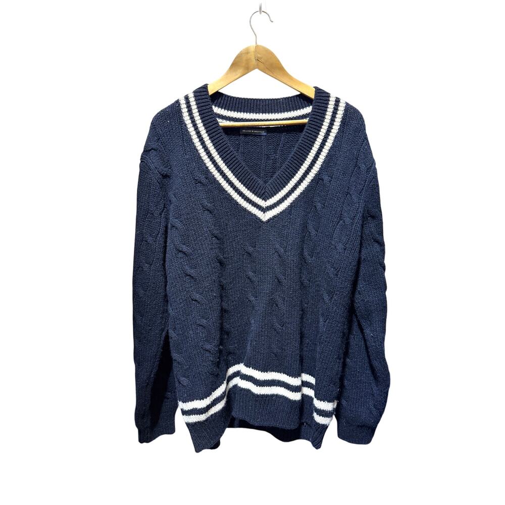 Brandy Melville Nikki VNeck Tennis Sweater Cableknit Wool Blend Oversized